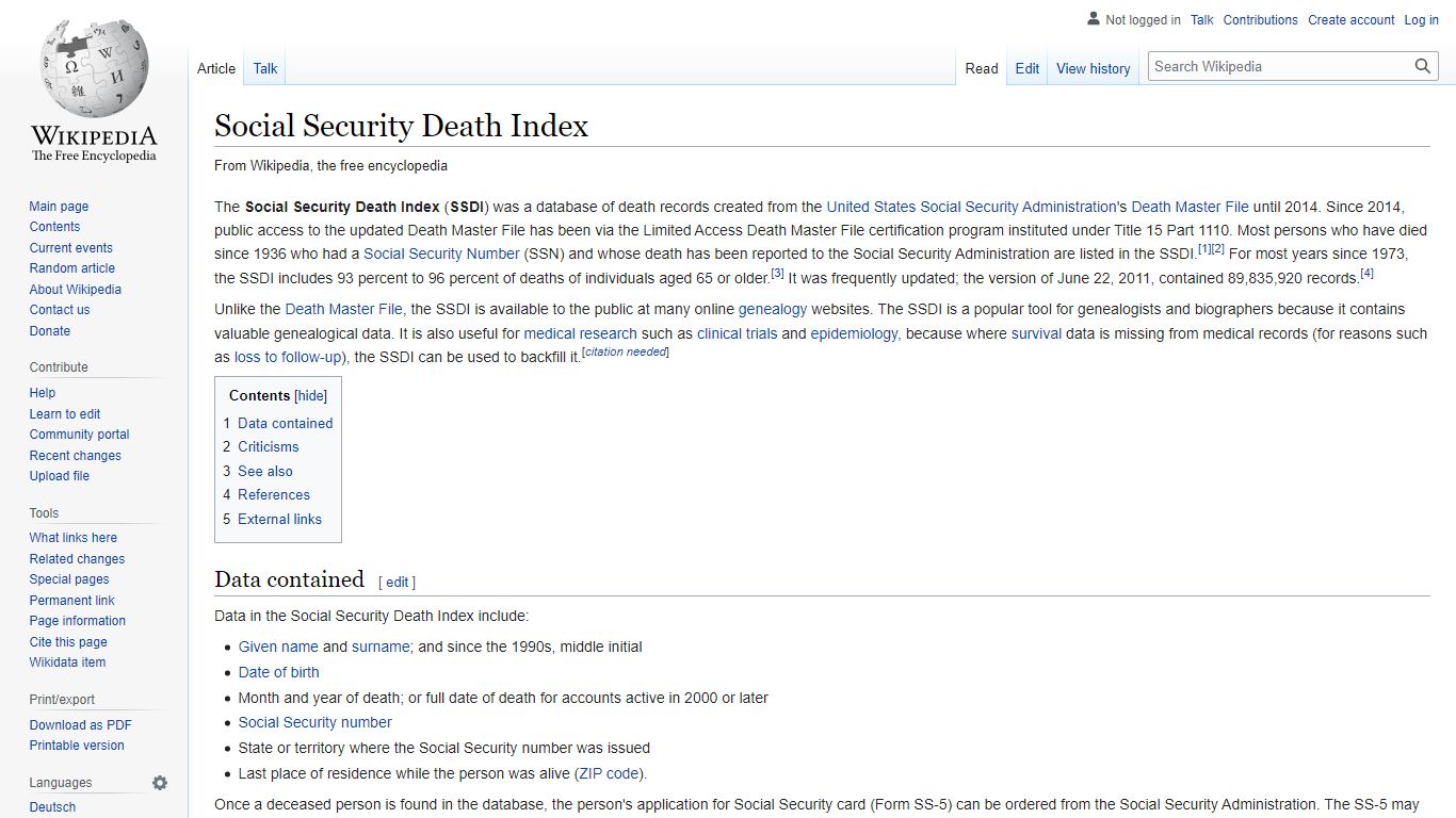 Social Security Death Index - Wikipedia